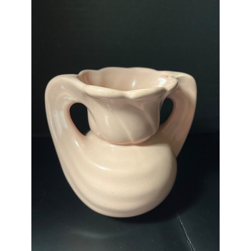 Soft Pink Double Twisted Handled Vase USA Vintage 5 1/4” Numbered 632